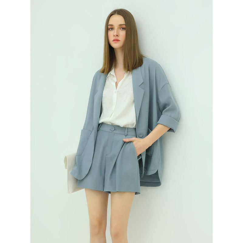 Blazer décontracté bleu à boutonnage simple Tranquil Days