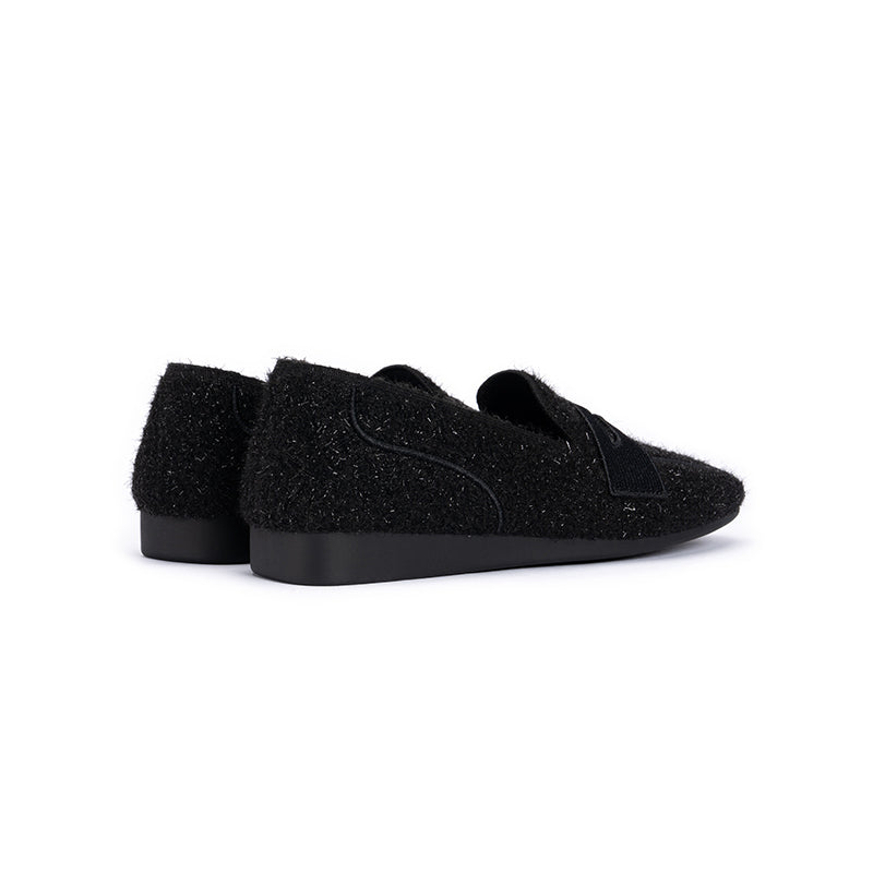 Mocassins en tweed polyvalents à semelle souple et facile à enfiler – Chaussures compensées en maille chatoyante métallique