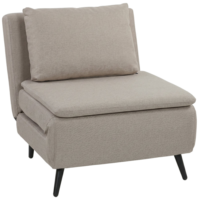 Fauteuil Convertible 1 Place, Fauteuil-Lit Clic-Clac 3 en 1 avec Dossier Réglable, Oreiller, Assise Large, Marron Clair