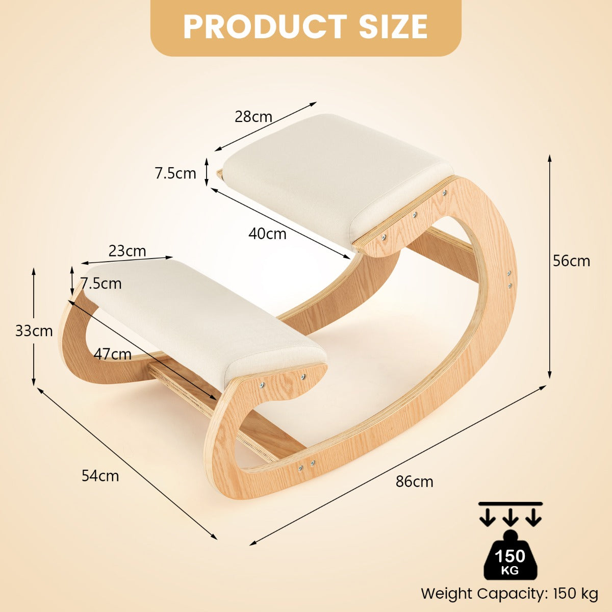 Chaise de Posture à Bascule NNECW en Bois avec Coussin Moelleux - Beige