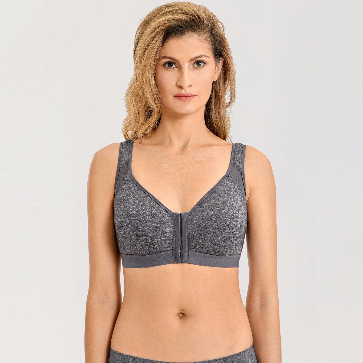 Soutien-gorge sans armature à couverture complète, fermeture avant et maintien de la posture en X dans le dos