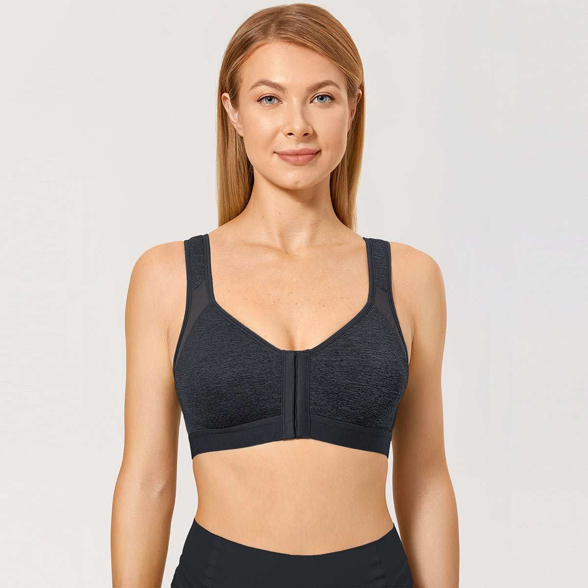 Soutien-gorge sans armature à couverture complète, fermeture avant et maintien de la posture en X dans le dos